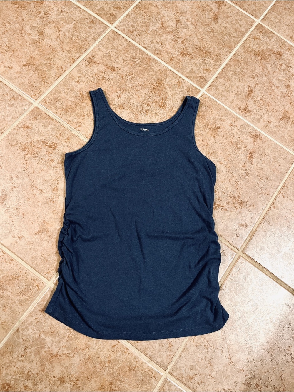 Blue Maternity Tank Top With Ruched Sides Size M